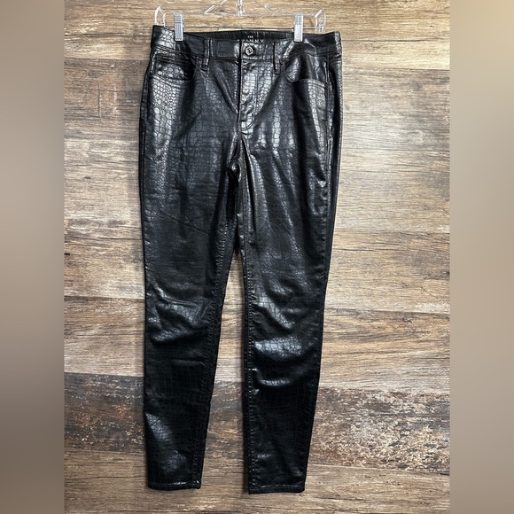 White House Black Market Pants - White House Black Market Black Skinny Croc Straight Leg Pants